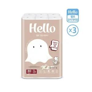 헬로 3겹 천연펄프 코튼파우더향 화장지 30m x 30롤 3팩