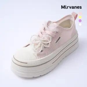 미르바네스슈즈 진주 리본 포인트 러블리 플랫폼 스니커즈