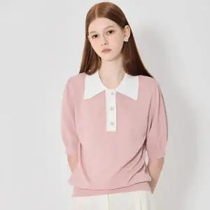 [쉬즈미스][쉬즈미스(SHESMISS)] 쥬얼버튼 배색 카라 니트 탑 (택가격 158000원)