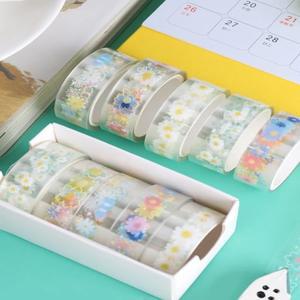 5롤 투명 장식 테이프 애완 동물 방수 자체 접착 꽃 데이지 패턴 마스킹 스티커