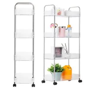 냉장고 세탁기옆 틈새수납 4단 좁은트롤리 진열대 서빙 바퀴형 핸드케리어 선반 웨건