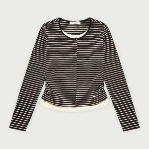 [보리보리/행텐 틴즈]여성 웨일 스트라이프 가디건 레이어드 티셔츠_100(10560-131-206-45)