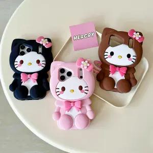 폰로드 아이폰 14 15 16 17 프로 맥스 헬로 고양이 3컬러 캐릭터 입체 말랑 실리콘 케이스