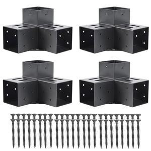 키트, 퍼골라 파티오 코팅 axwhys 블랙 diy 야외 4x4 3방향 코너 파우더 지지대 통나무집 브래킷, 가제보스가 브래킷(실제: 3.6