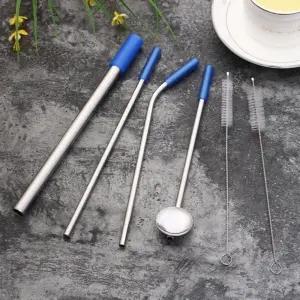 휴대용 스텐 빨대 6종세트(블루)/재활용/세척사용/스트로우/지구/환경/클린/다시쓰는/스트롱/스테인레스/카