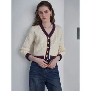 [하프클럽/]배색 포인트 세미 크롭 니트 가디건 ML11CD310FJY