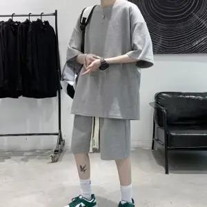 남성 여름 반팔 셋업 오버핏 허리끈 포인트 무지 세트