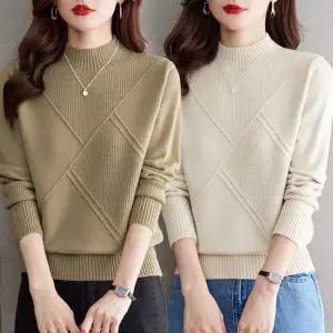 여성 가을겨울봄 ROSIE 로지 하프 터틀넥 케시미어 두꺼운 니트 긴팔 스웨터 사선 3D 입체 니트 목폴라 가을 스웨터 겨울 긴팔티/1