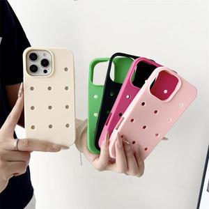 크록스 참 장식호환 DIY 소프트 실리콘 아이폰 17 Pro Max X Plus 단색 통기성 케이스