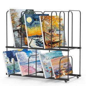 무피 2단 캔버스용 아트 보관 랙 정리함, 캐스터가 있는 건조 - 아트용 페인트 랙, 캔버스 보드, 프레임, 패널, 포스터 인쇄물(블랙)