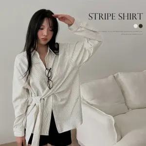 글리비 감성스트랩 포인트 세련된 여리핏 스트라이프 셔츠