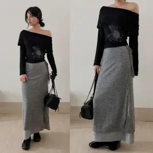 글리비 하체커버 레이어드룩 스트링조절 긴치마 랩스커트