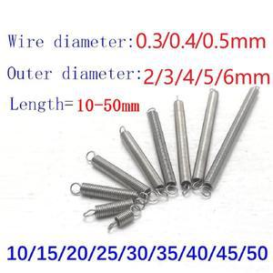 10Pcs 와이어 직경 0.2/0.3/0.4/0.5mm 304 스테인레스 스틸 듀얼 후크 소형 인장 스프링 외부 3mm 4mm 5mm