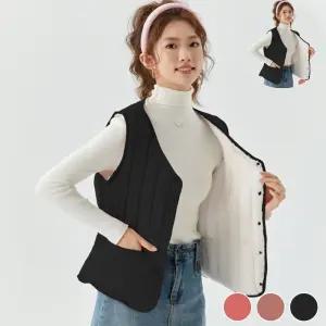 여성숏패딩 예쁜 패턴 따뜻한 털안감 조끼 URD-423