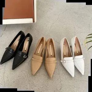 버클 소가죽 디테일 감각적인 여성 데일리 스틸레토 펌프스 5FWY