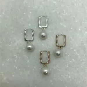 은 레이어드 진주 귀걸이 여성 사각 악세사리 실버925 진주은침 여자은귀걸이