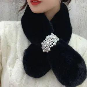 방한 퍼워머 귀여운 스카프 여성머플러 여자 머플러 진주 겨울 퍼목도리