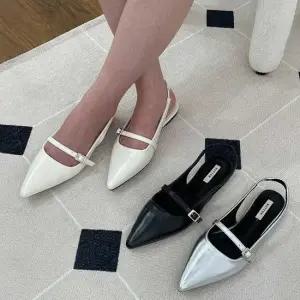 슬림 쉐입 뾰족 앞코 발등 스트랩 슬링백 플랫슈즈 플렛슈즈 메리제인슈즈 리본플랫