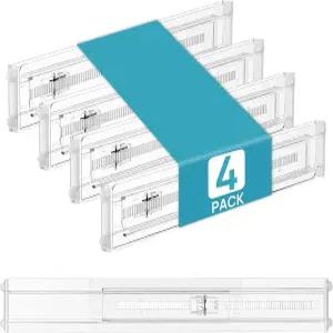 브이탑마트 4팩 얕은 서랍 칸막이 2.36인치 높이 12.5~20.8인치 조절식 확장형 주방 정리함 식기류 속옷