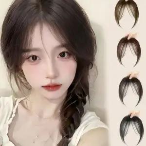 시스루 뱅 앞머리 똑딱이 내추럴 인모 앞머리 가발 부분 스타일링 악세사리 정수리 얼굴형 간편한 작은