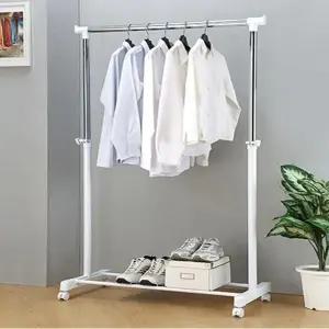 고급형 화이트 이동식 행거1단 조립식 파이프