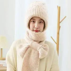 여자 698TZH41 방한 목도리 달린 일체형 비니 바라클라바