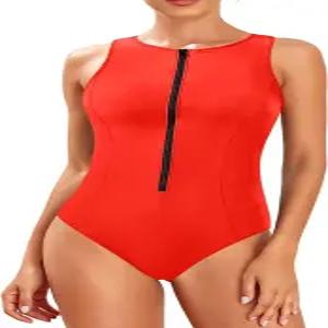 템프 미 여성 운동용 원피스 수영복 지퍼 하이넥 레이서백