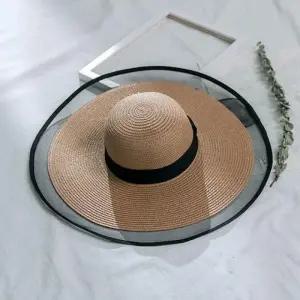 (색상 진베이지)레이스 디자인 포인트 밀짚 모자 여름 여행 휴양지