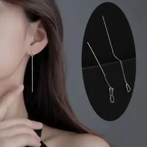 도금 일체형 백금침 백금 이어링 와이어 심플 티어드롭 귀걸이 롱 14k