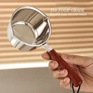 316 스테인리스 스틸 오일팟 미니 주방용품 소형 손잡이 냄비 프라이팬 소스팬 녹이는 버터 밀크팬 나무