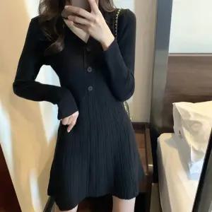 v넥 미니 원피스 a라인 체형 커버 행사 데이트룩 연말 데님 카라니트