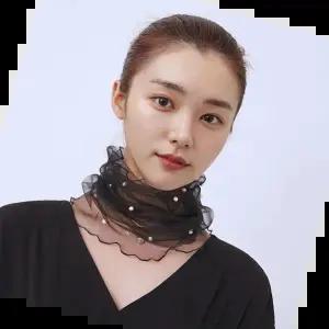 망사스카프 진주 망사 넥워머 목주름 가리개 스카프 LM-0486