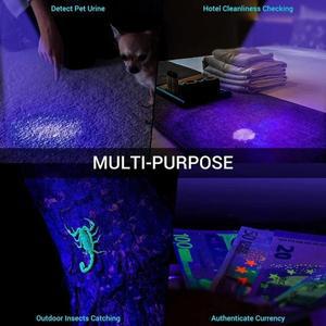 UV 손전등 395nm Zoomable 방수 IPX4 USB 충전식 자외선 토치 애완 동물 소변 감지 및 홈 검사