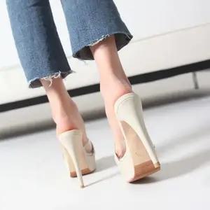 여성슬리퍼 국내제작 투명 스트랩 가보시 뮬 슬리퍼힐 킬힐Y