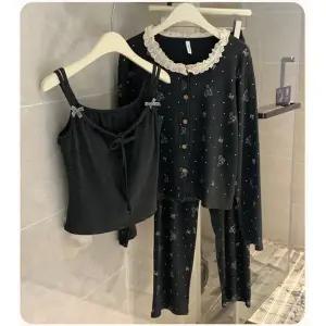 실크 여사친 홈웨어 파자마 내장 러블리 신축성 레이스 세트 패드 좋은 잠옷 커플 3피스