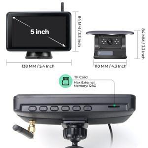 호환 2자기 태양열 충전 무선 후방 카메라  5인치 DVR 레코더 모니터 트럭/RV/트레일러/캠퍼용 BSD 사각지