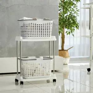 빨래바구니 이동가능한 정리 수납 2단 빨래 바구니