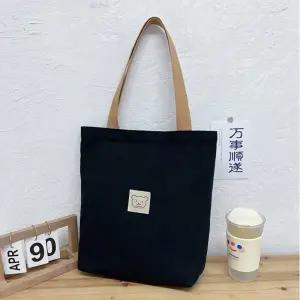 여성가방 곰돌이 라벨이 들어간 캔버스 가벼운 에코백