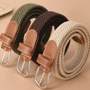 남성 스판 벨트 직조 스트레치 노홀 남성 캐주얼 벨트 바지 허리띠 조절형 남성노 노펀칭 두꺼운 데일리