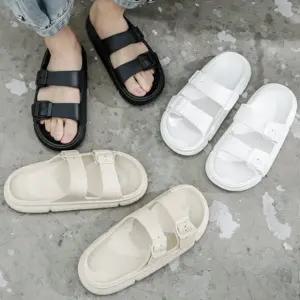 3컬러 남녀공용 여성 더블 버클 베이직 남성 슬리퍼