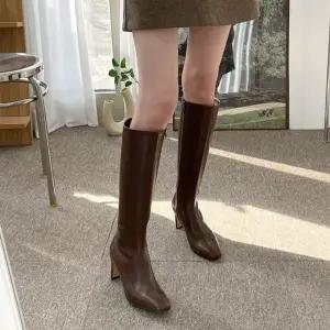 와이드롱부츠 베이직 슬림코 와이드 옆지퍼 미들굽 롱부츠힐 4fY