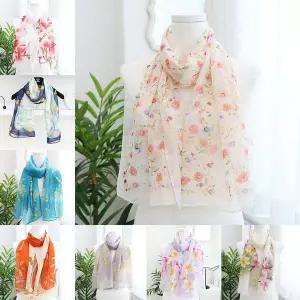 여성 플라워 패턴 쉬폰 롱 스카프 가벼운 여름 봄 가