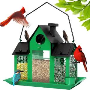 야외용 태양열 새 모이통 집 7LBS 대용량 금속 야생 다람쥐 방지 물컵 카디널 새집 애호가를 위한 선물