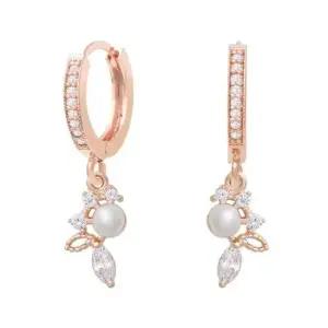 로즈골드귀걸이 로즈골드 금침 큐빅 진주 드롭 원터치링 귀걸이 14K