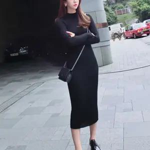 슬림핏 타이트한 패션 여성 니트 골지 심플 롱 원피스 JfU2+1JZX