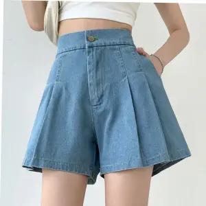 핀턱팬츠 여성 데님 와이드 핀턱 밴딩 플레어 치마 반바지 팬츠