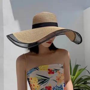 여성 썸머 데일리 빅사이즈 레이스 밀짚 소재 빅햇