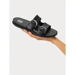 [아웃도어스/핏플랍]올블랙 레더 슬리퍼 FFSO2E212BB