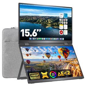 UPPERIZON 휴대용 모니터 접이식 듀얼 스크린 107% 맥 15.6인치 익스텐더, USB-C PC SRGB 여행용 DISPLAYLINK 있는 윈도우용, VESA 호환 HDMI IPS 노트북 FHD 킥스탠드가 스택 모니터,