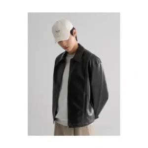 매장판매전용 8SECONDS 페이크 레더 탑스티치 블루종 블랙